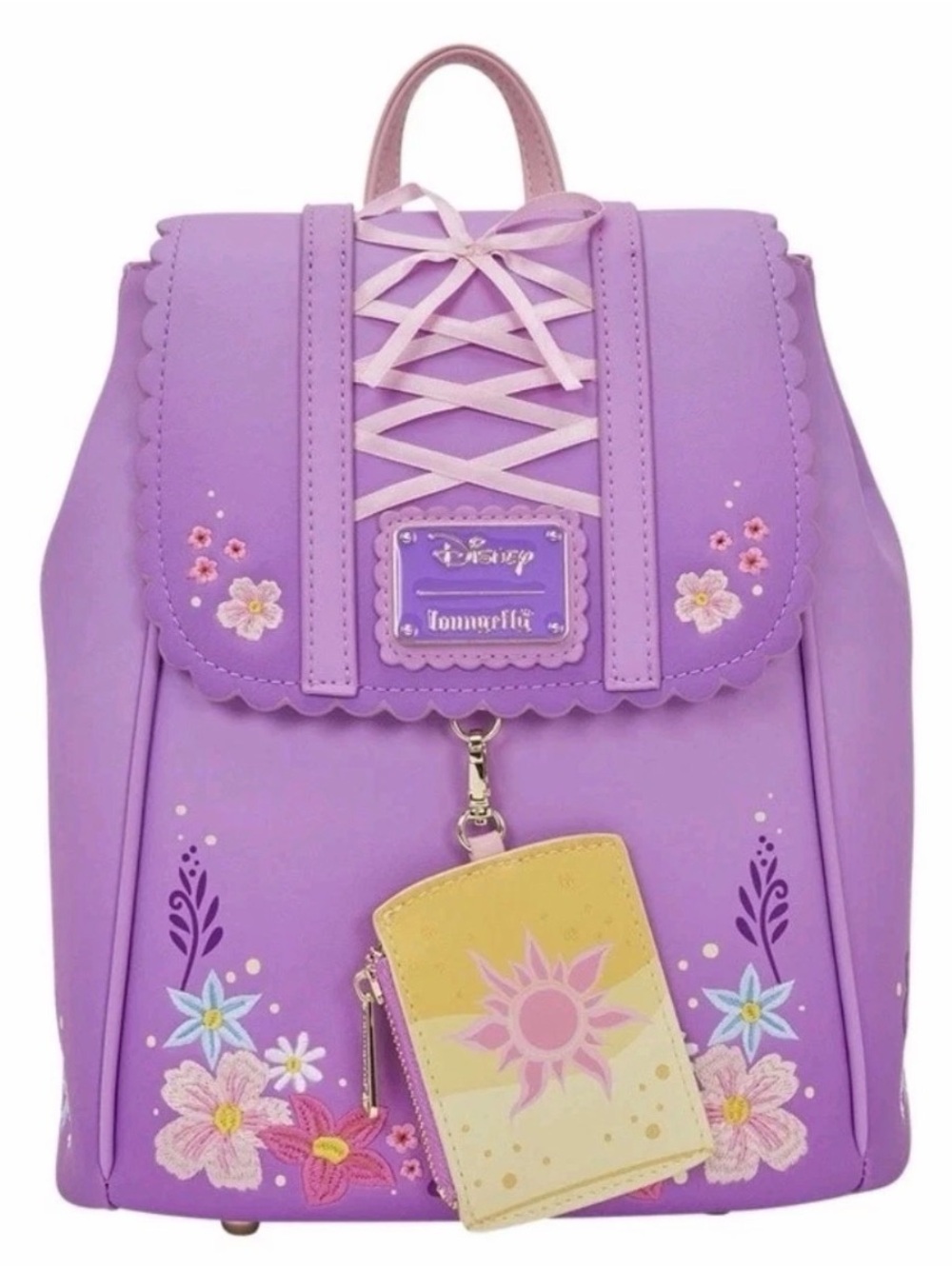 Disney Lavender Floral Rapunzel Mini Backpack with Sun Charm Change Purse New